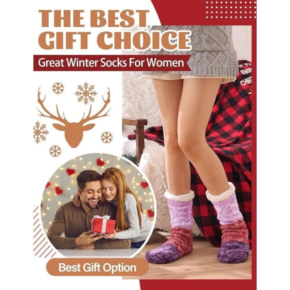❤️Women Non Slip Fuzzy Thick Warm Cabin Cozy Comfy Soft Fleece Home Grips Socks - Picture 6 of 6